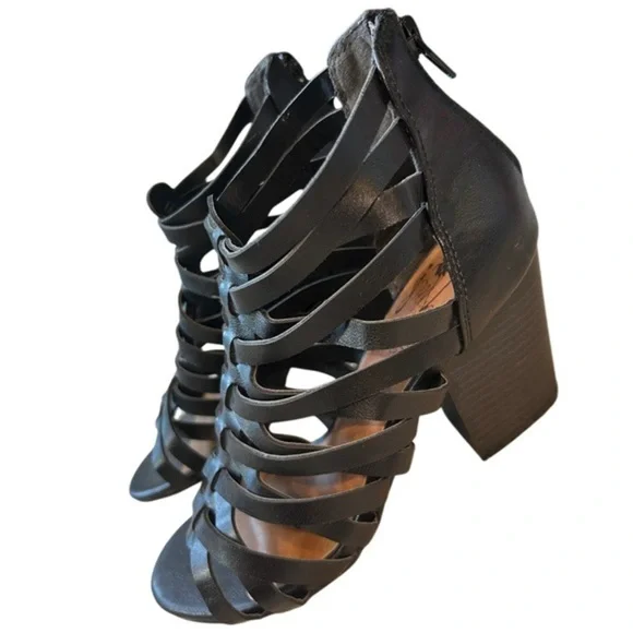 NWOT Jellypop Monet 3” Womens Black Strappy Stacked Heel Zip Sandal Size 6 - Picture 2 of 9
